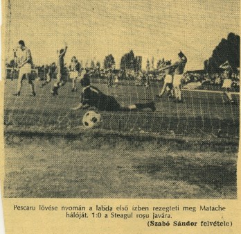 1965, 26 august. Gol marcat de Pescaru, intr-un 3-0 cu D. Pitesti August. Mingea trimisă la odihnă în poarta piteşteană de către Nicolae Pescaru. A fost 3-0 pentru Steagu' în confruntarea cu Dinamo Piteşti.