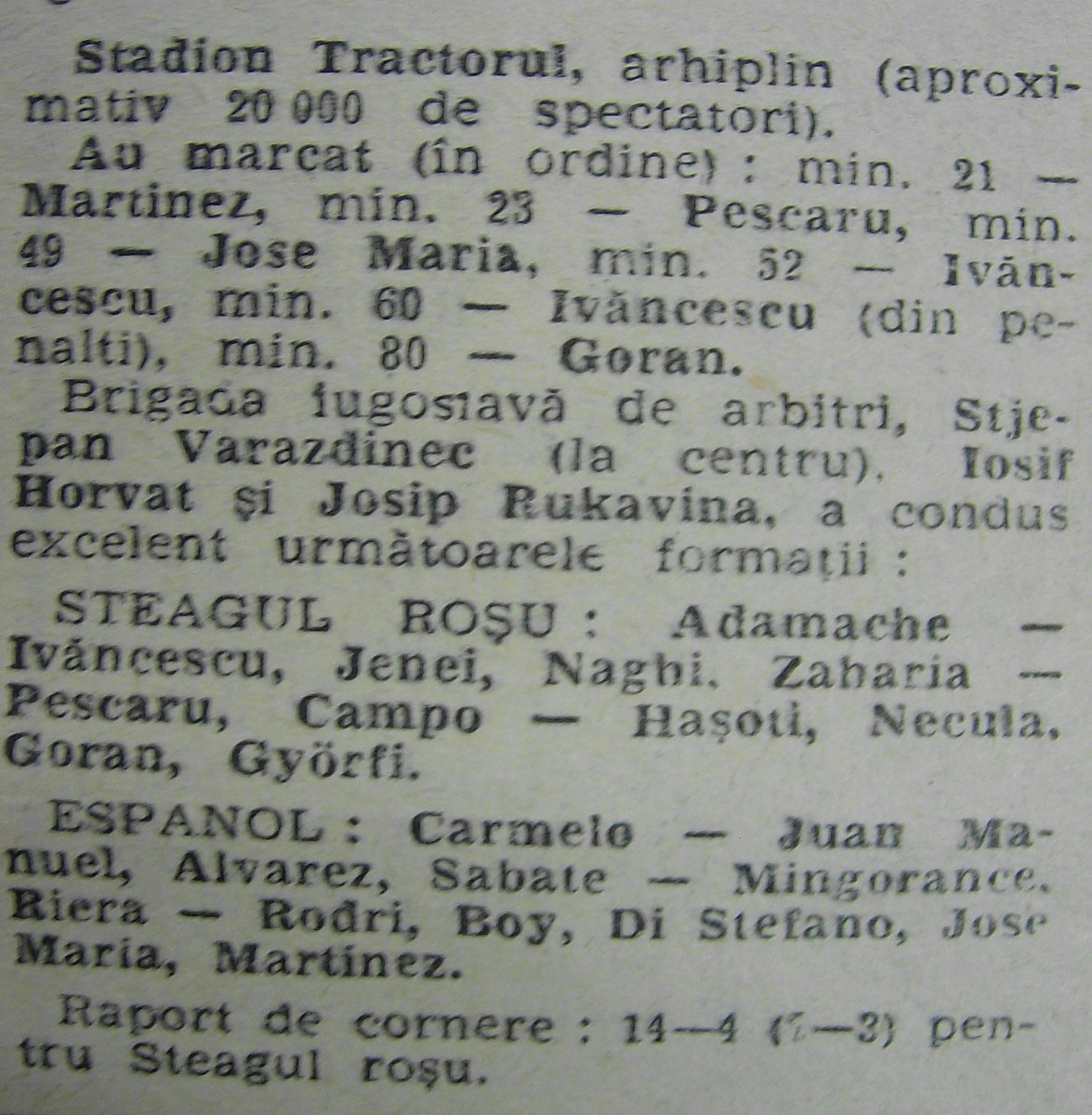 Caseta tehnica a meciului